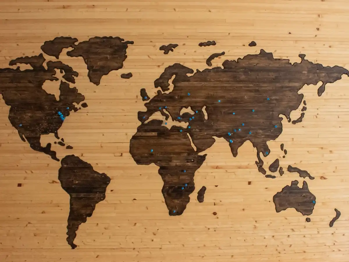 Global travel map with destinations